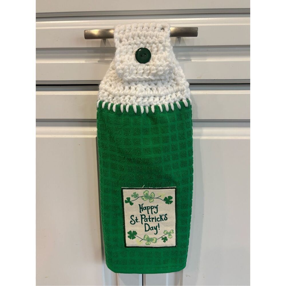 Crochet Top Kitchen Towel- Happy St.Patricks Day-green towel